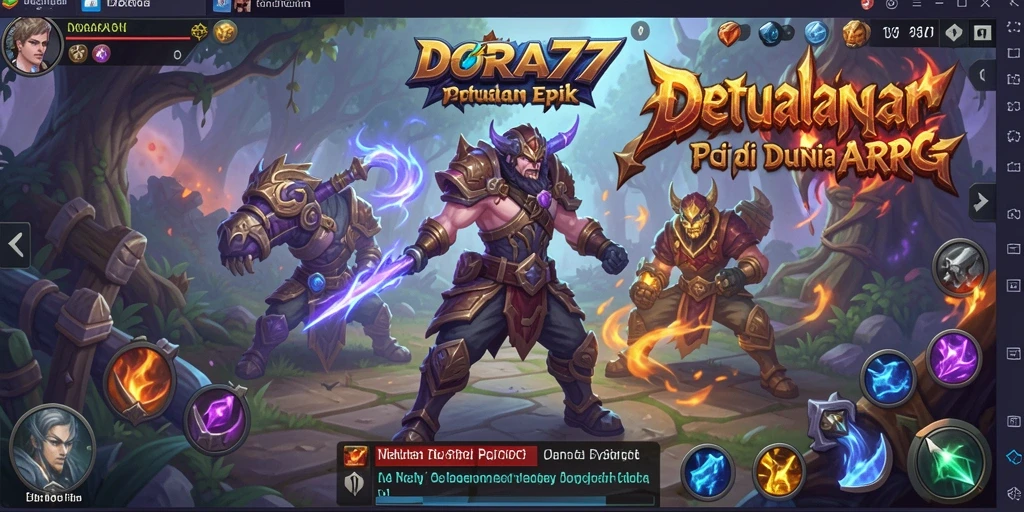 Gameplay DORA77 menampilkan pertarungan epik antara pahlawan dan monster.