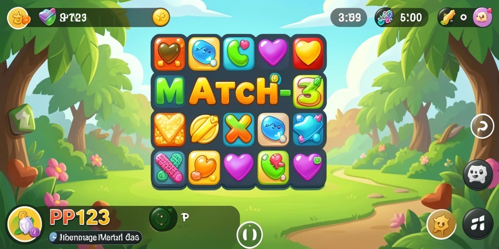 Screenshot gameplay PP123 menampilkan aksi Match-3 yang seru.